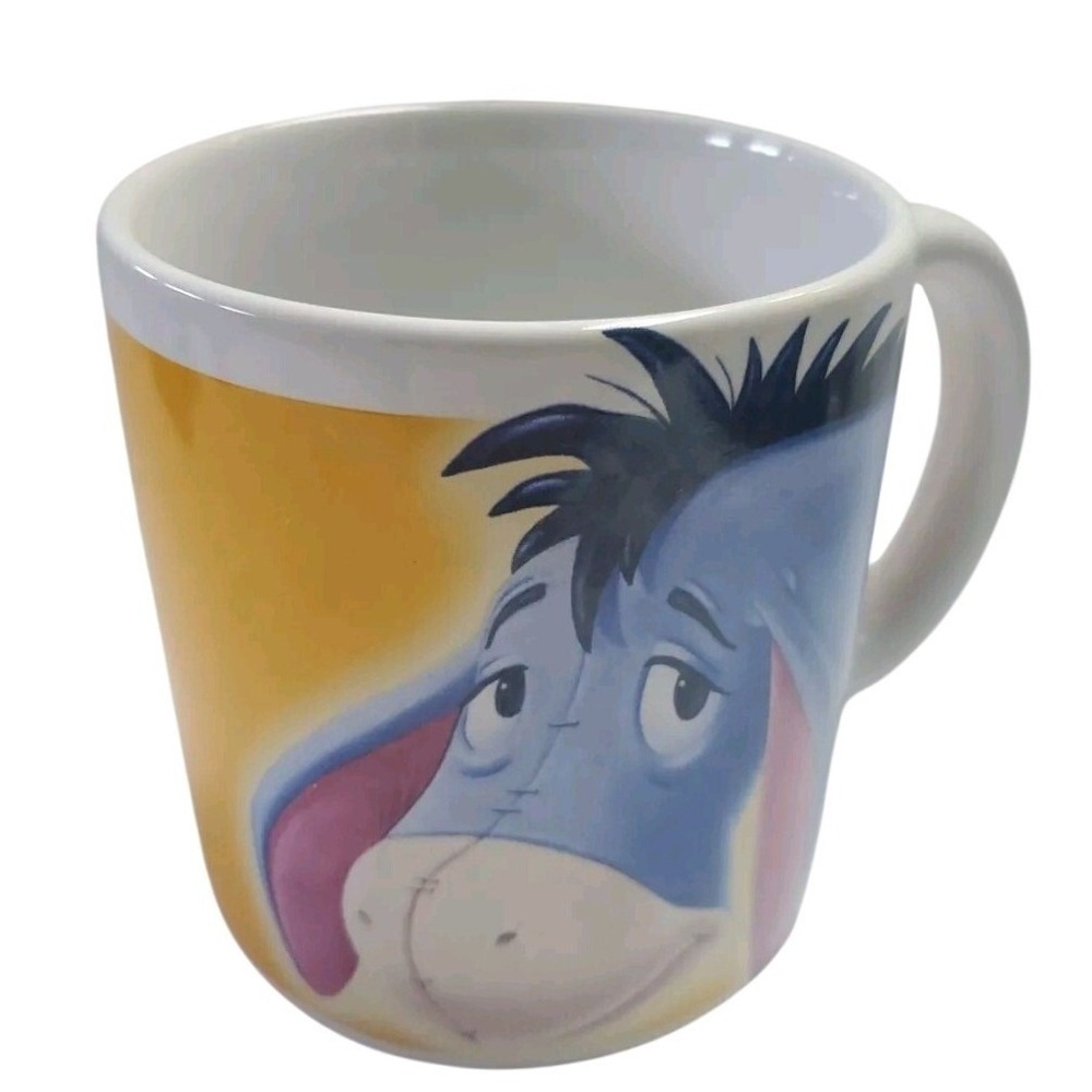 Vintage Disney Store Eeyore Smile And Get It Over With Coffee Mug Yellow Ceramic